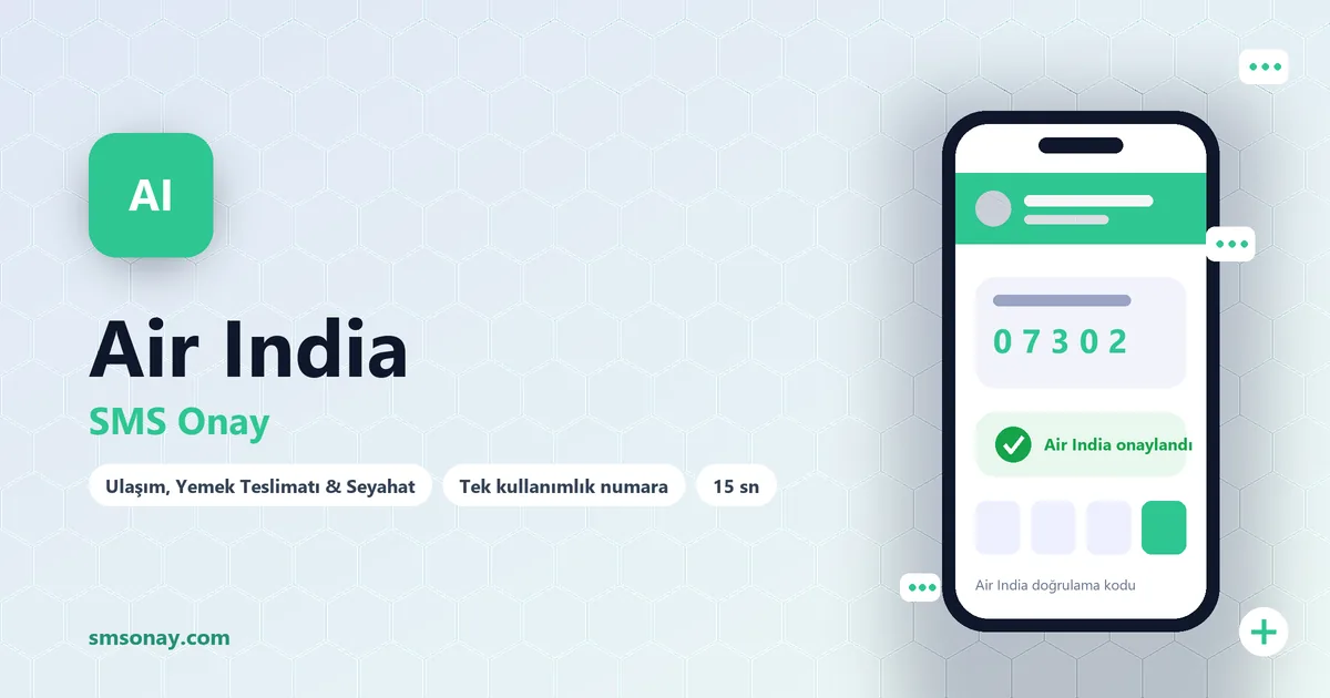 Air India SMS onay: sanal numaraya gelen doğrulama kodu ekranı