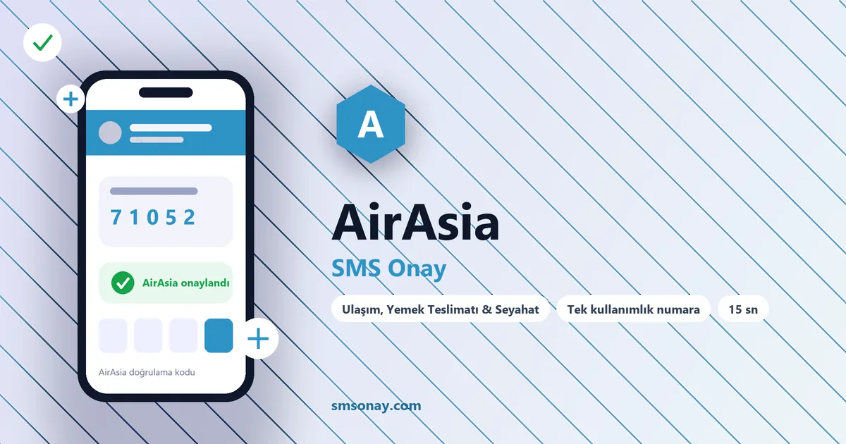 AirAsia SMS onay: sanal numaraya gelen doğrulama kodu ekranı
