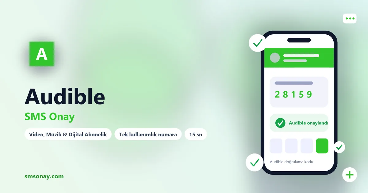 Audible SMS onay: sanal numaraya gelen doğrulama kodu ekranı