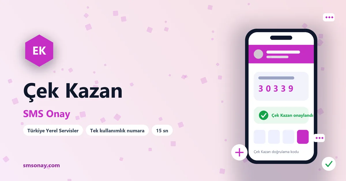 Çek Kazan SMS onay: sanal numaraya gelen doğrulama kodu ekranı