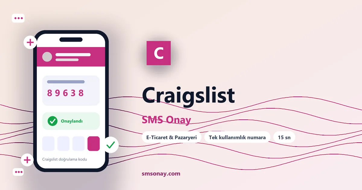 Craigslist SMS onay: sanal numaraya gelen doğrulama kodu ekranı