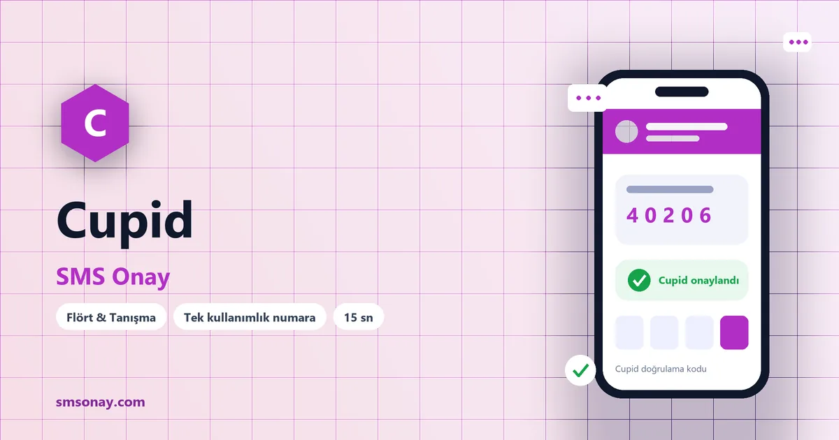 Cupid SMS onay: sanal numaraya gelen doğrulama kodu ekranı