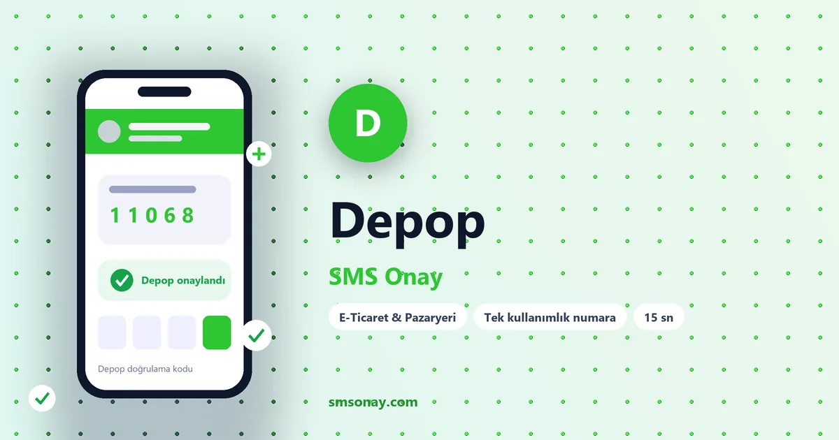 Depop SMS onay: sanal numaraya gelen doğrulama kodu ekranı