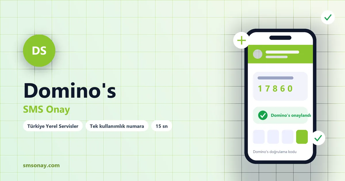 Domino's SMS onay: sanal numaraya gelen doğrulama kodu ekranı