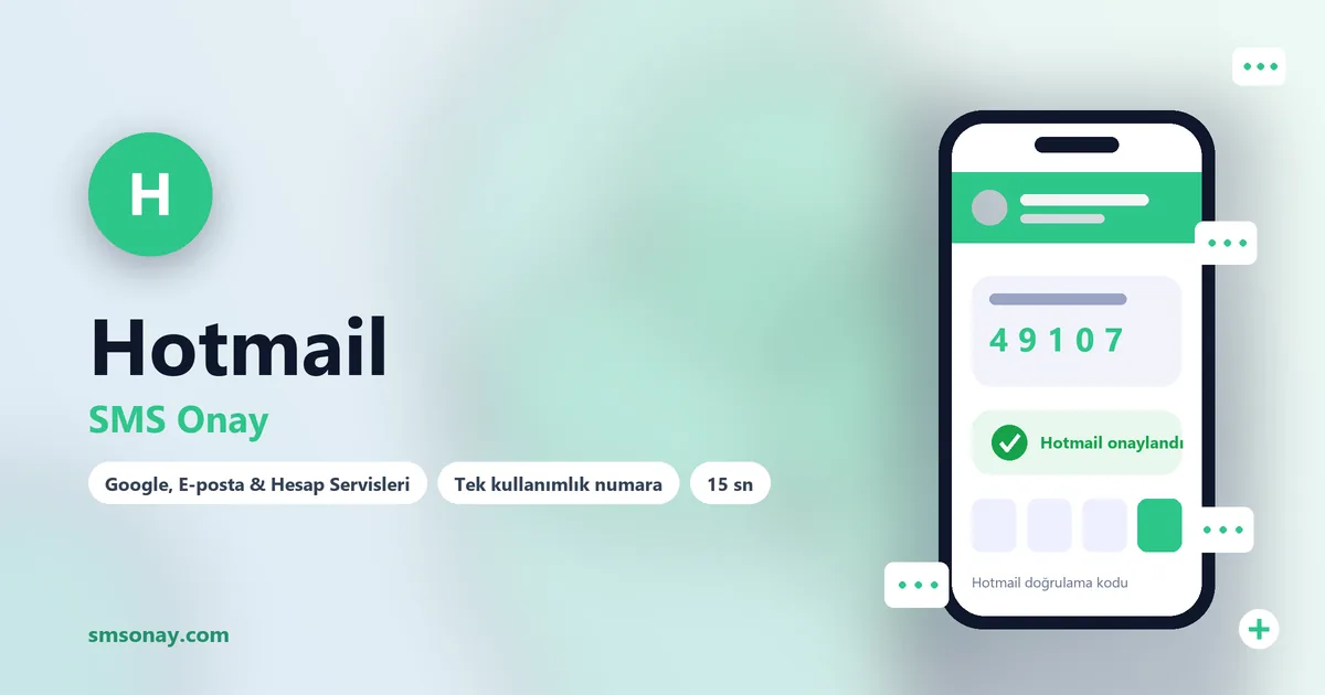 Hotmail SMS onay: sanal numaraya gelen doğrulama kodu ekranı