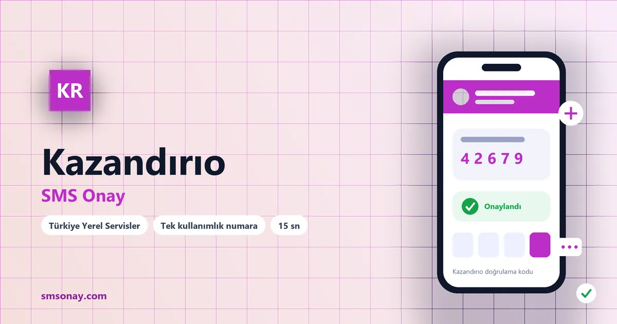 Kazandırıo SMS onay: sanal numaraya gelen doğrulama kodu ekranı
