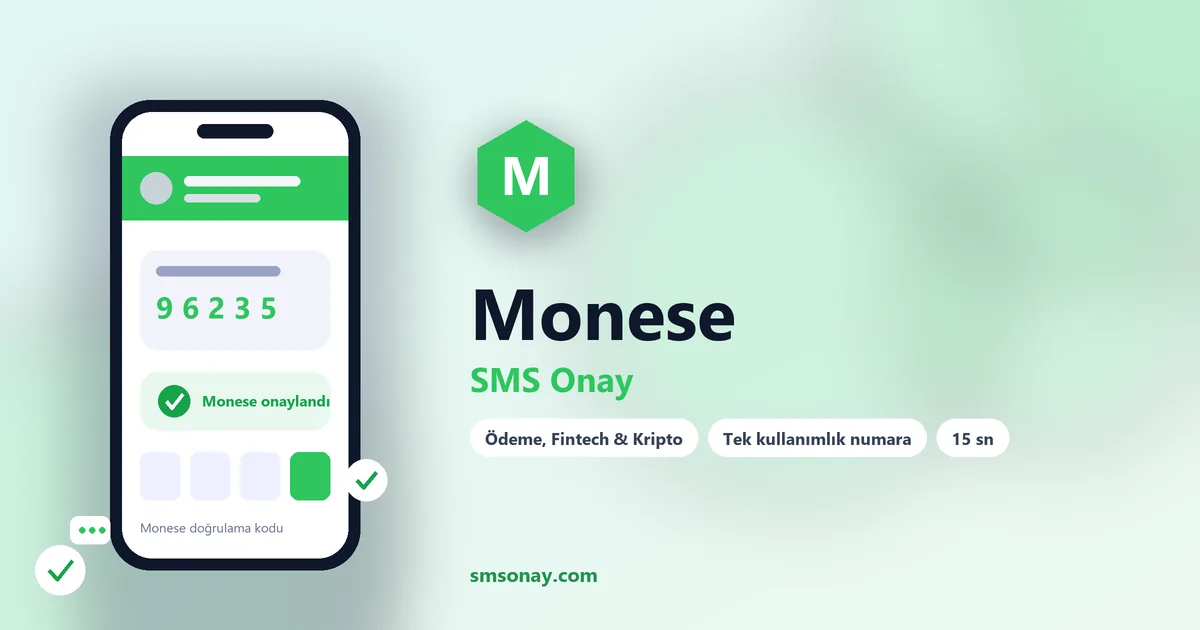 Monese SMS onay: sanal numaraya gelen doğrulama kodu ekranı