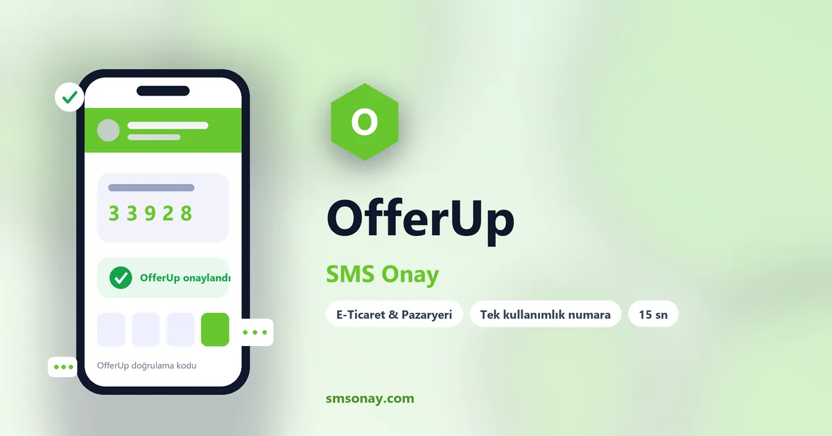OfferUp SMS onay: sanal numaraya gelen doğrulama kodu ekranı