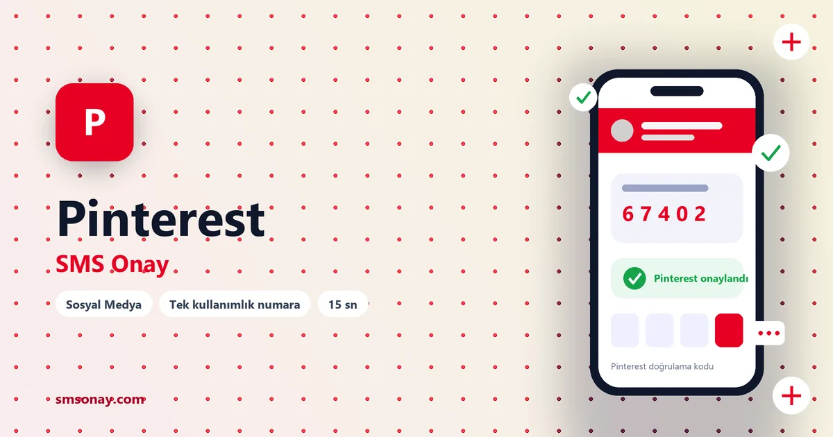 Pinterest SMS onay: sanal numaraya gelen doğrulama kodu ekranı