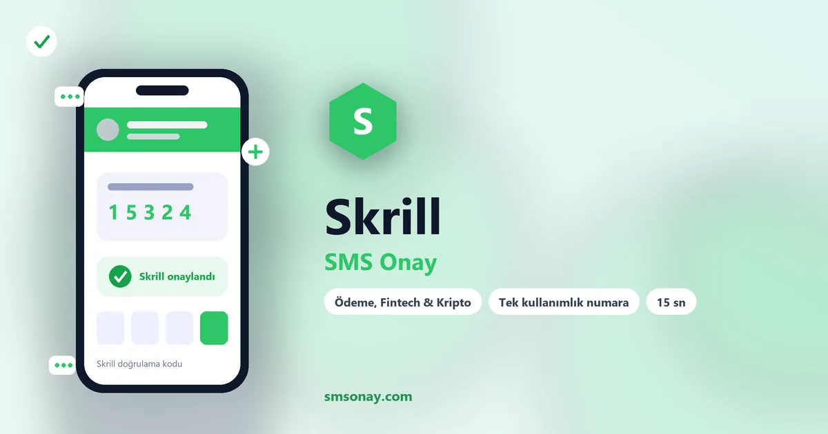 Skrill SMS onay: sanal numaraya gelen doğrulama kodu ekranı