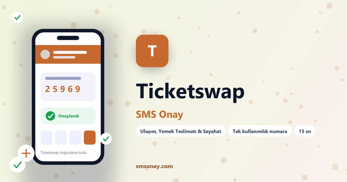 Ticketswap SMS onay: sanal numaraya gelen doğrulama kodu ekranı