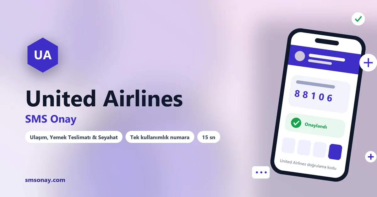 United Airlines SMS onay: sanal numaraya gelen doğrulama kodu ekranı