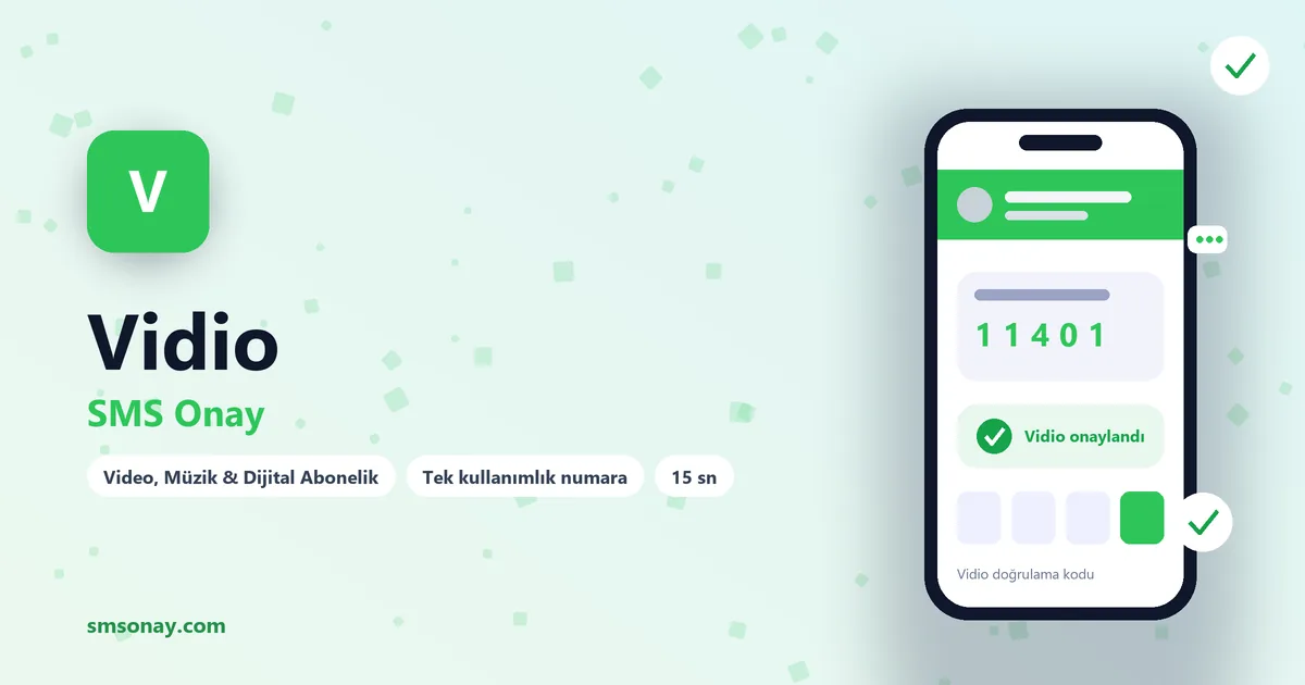 Vidio SMS onay: sanal numaraya gelen doğrulama kodu ekranı