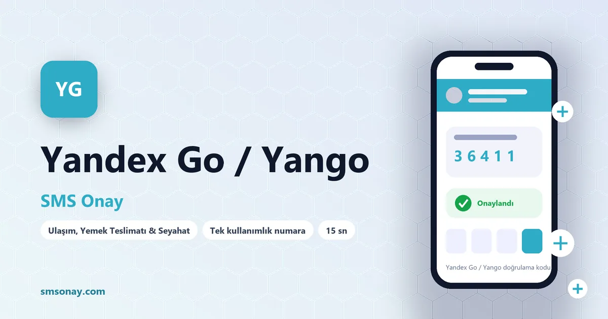 Yandex Go / Yango SMS onay: sanal numaraya gelen doğrulama kodu ekranı