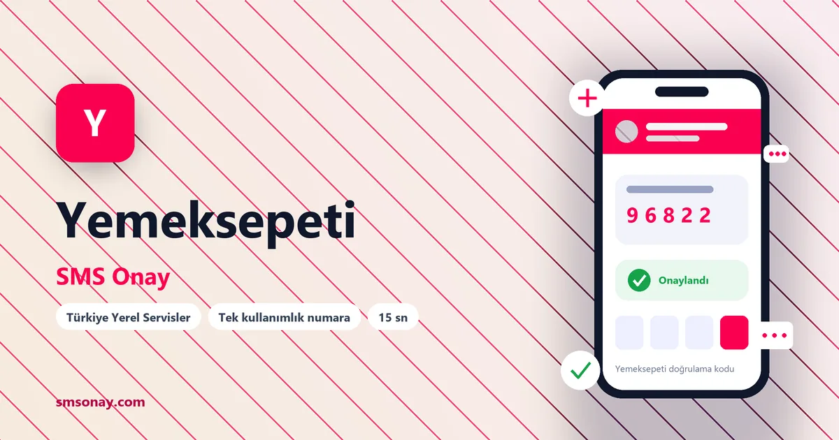 Yemeksepeti SMS onay: sanal numaraya gelen doğrulama kodu ekranı