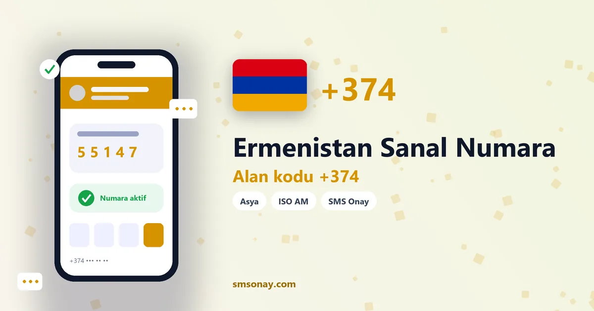 Ermenistan sanal numara (+374) ile SMS onay görseli