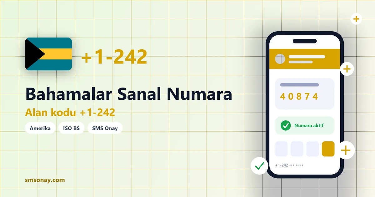Bahamalar sanal numara (+1-242) ile SMS onay görseli