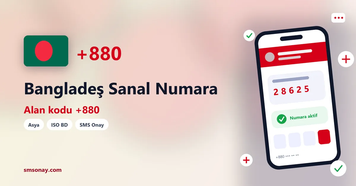 Bangladeş sanal numara (+880) ile SMS onay görseli