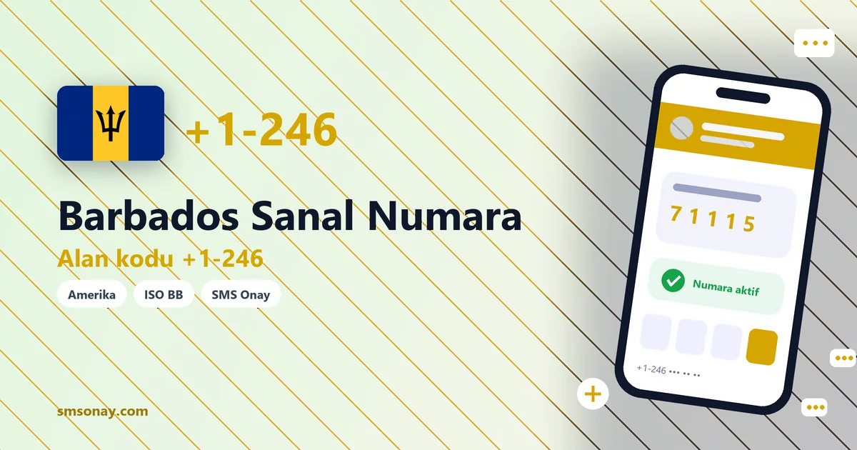 Barbados sanal numara (+1-246) ile SMS onay görseli