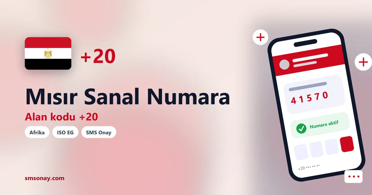 Mısır sanal numara (+20) ile SMS onay görseli