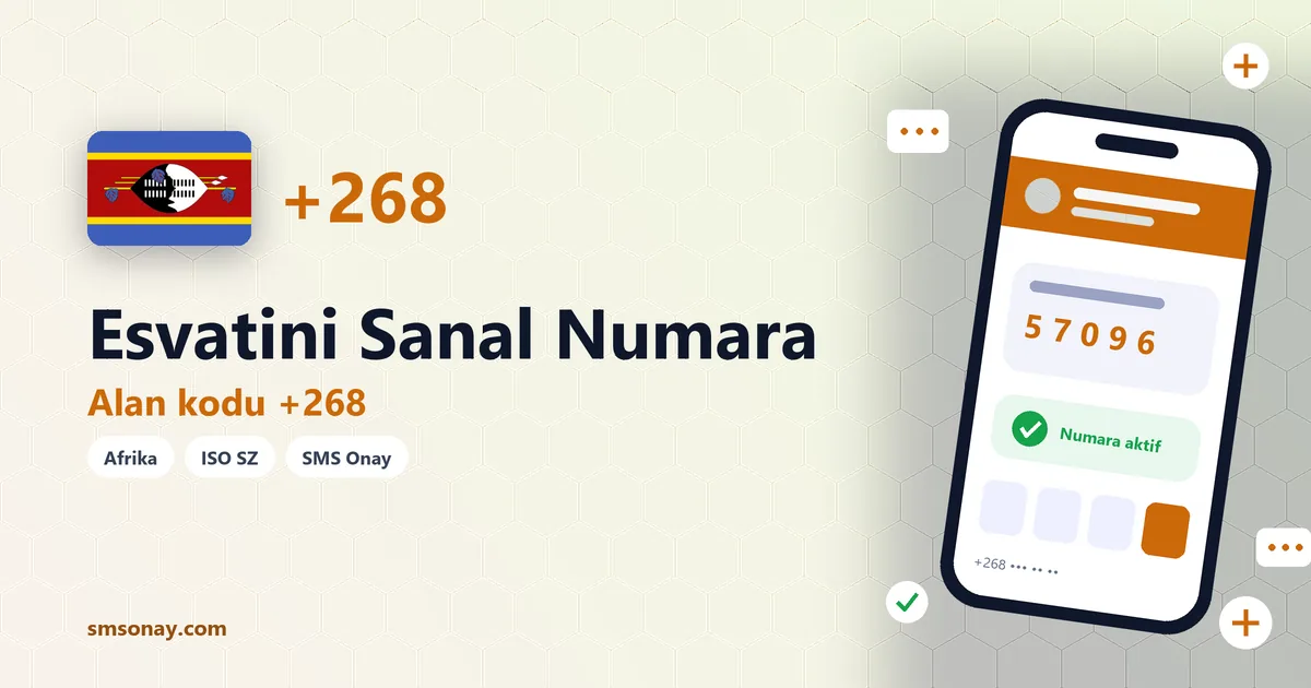 Esvatini sanal numara (+268) ile SMS onay görseli