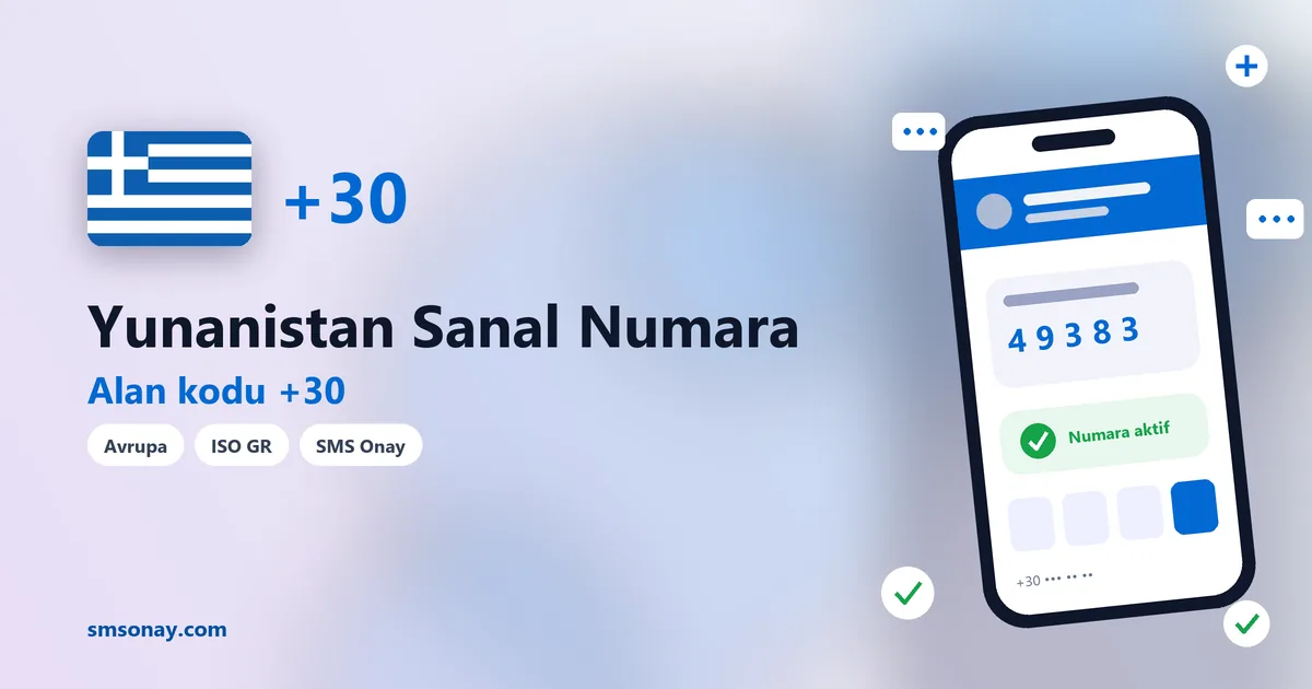Yunanistan sanal numara (+30) ile SMS onay görseli
