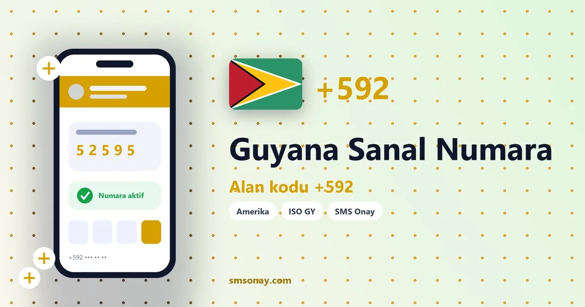 Guyana sanal numara (+592) ile SMS onay görseli