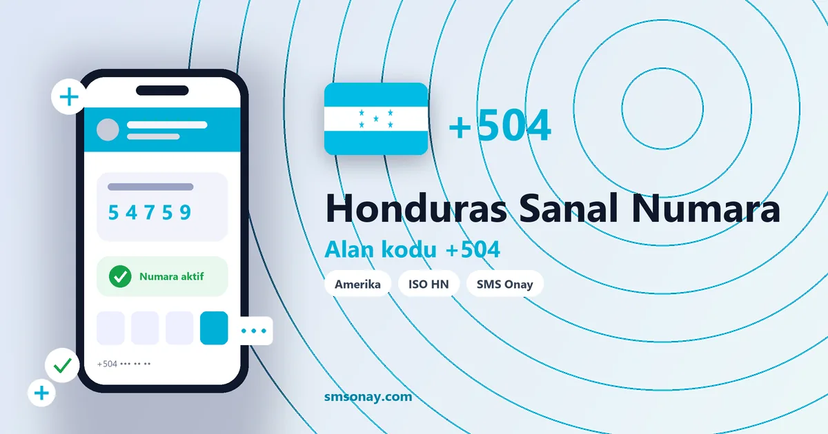 Honduras sanal numara (+504) ile SMS onay görseli