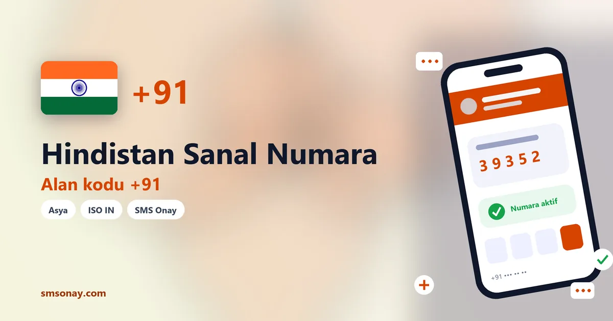 Hindistan sanal numara (+91) ile SMS onay görseli