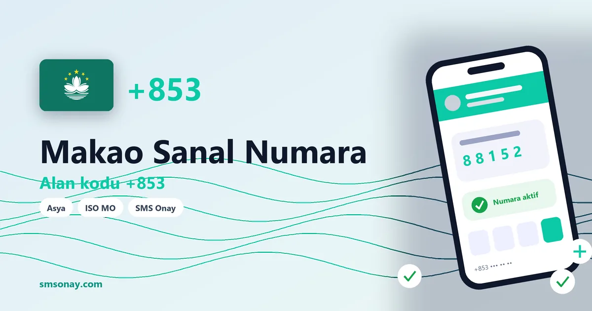 Makao sanal numara (+853) ile SMS onay görseli