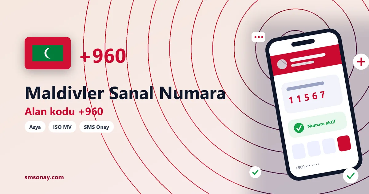Maldivler sanal numara (+960) ile SMS onay görseli