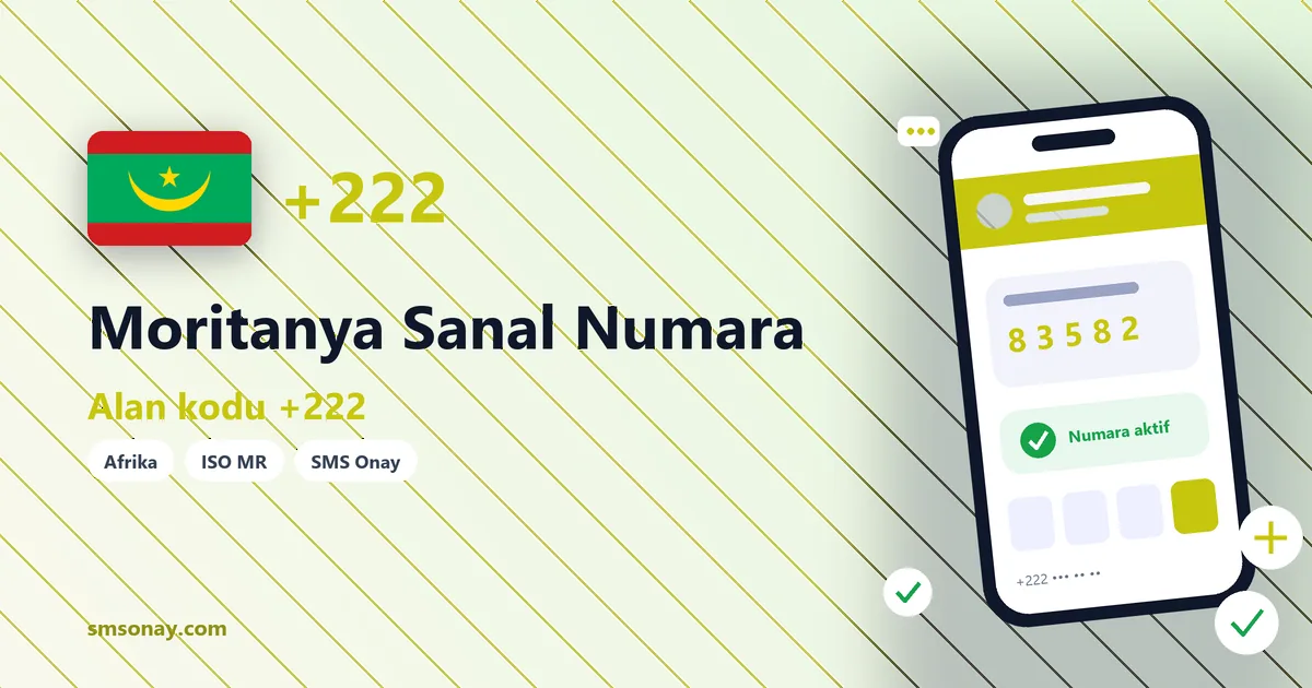 Moritanya sanal numara (+222) ile SMS onay görseli