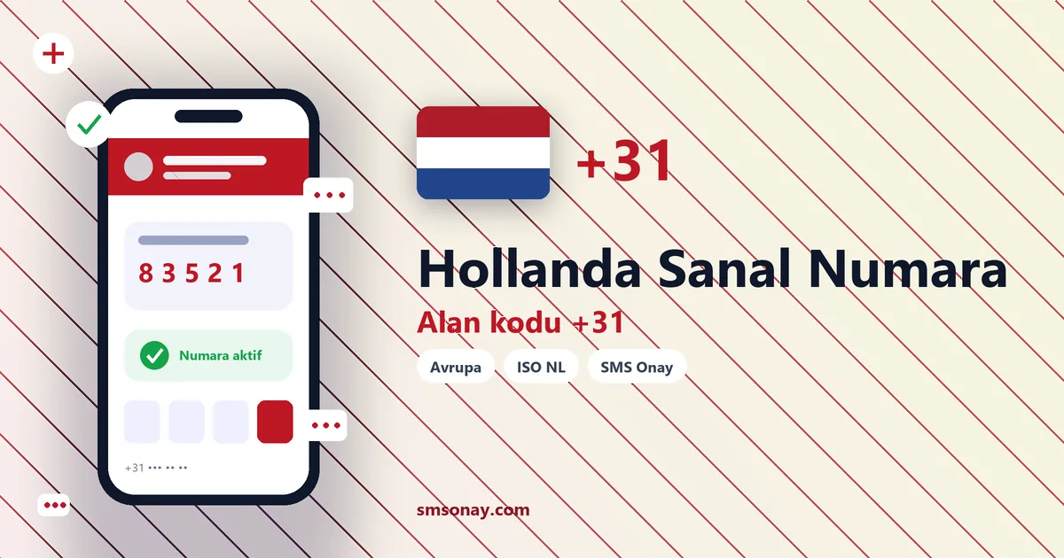 Hollanda sanal numara (+31) ile SMS onay görseli