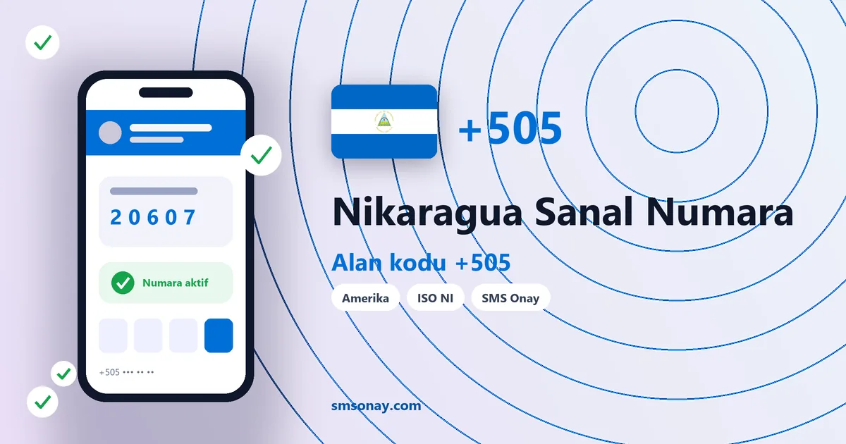 Nikaragua sanal numara (+505) ile SMS onay görseli