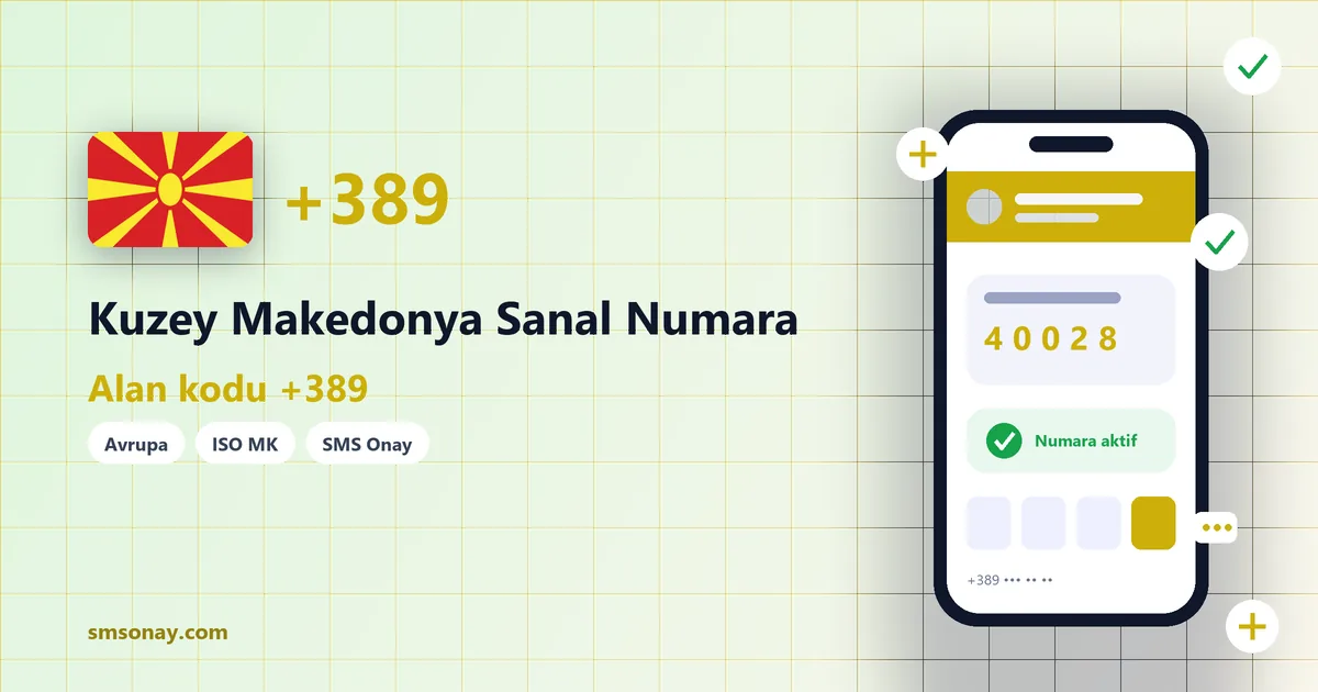 Kuzey Makedonya sanal numara (+389) ile SMS onay görseli