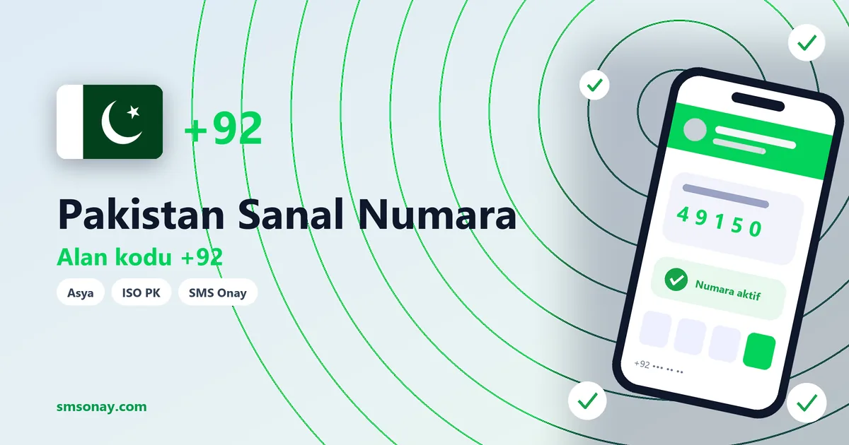 Pakistan sanal numara (+92) ile SMS onay görseli