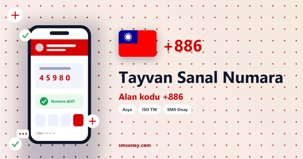 Tayvan sanal numara (+886) ile SMS onay görseli