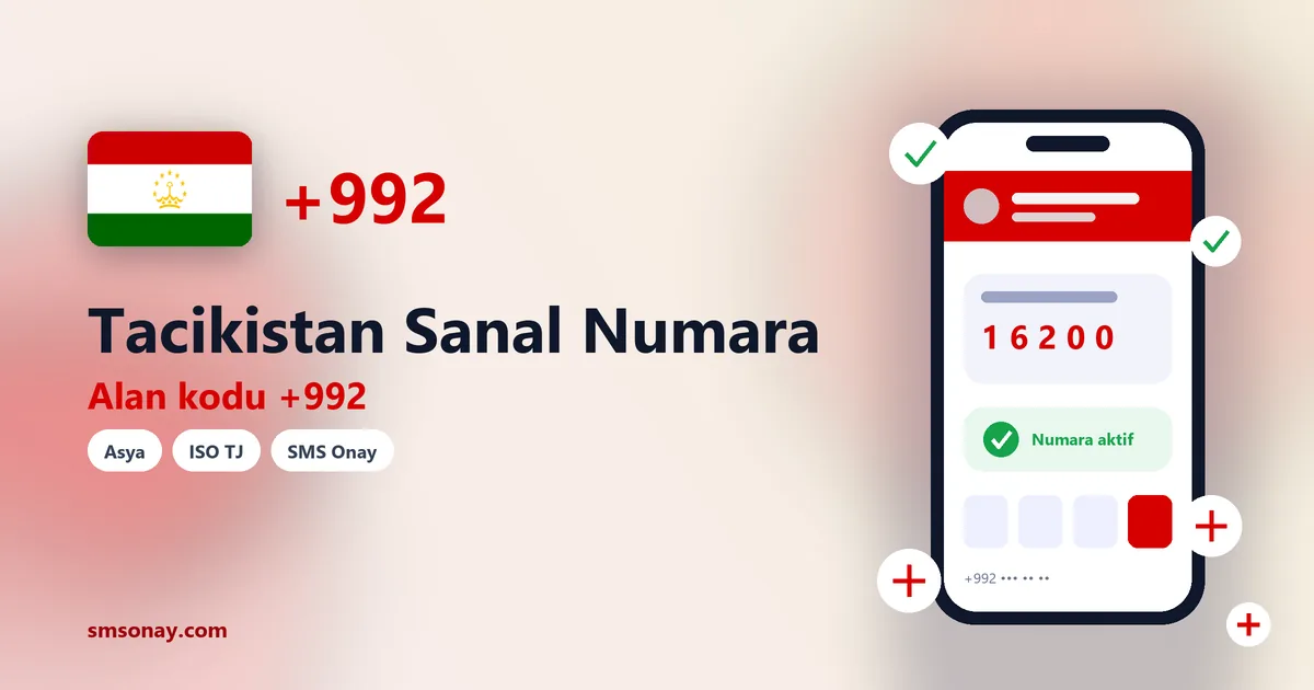 Tacikistan sanal numara (+992) ile SMS onay görseli