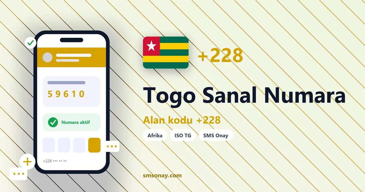 Togo sanal numara (+228) ile SMS onay görseli