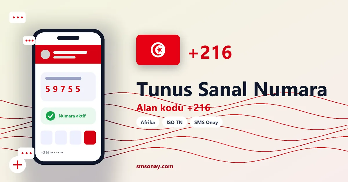 Tunus sanal numara (+216) ile SMS onay görseli