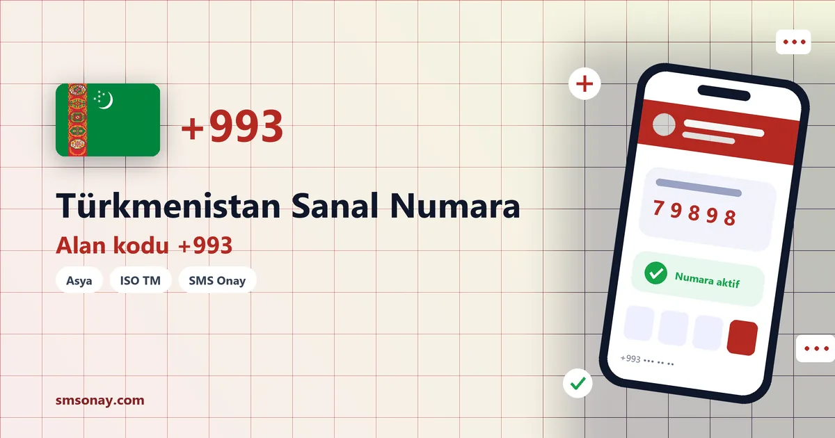 Türkmenistan sanal numara (+993) ile SMS onay görseli