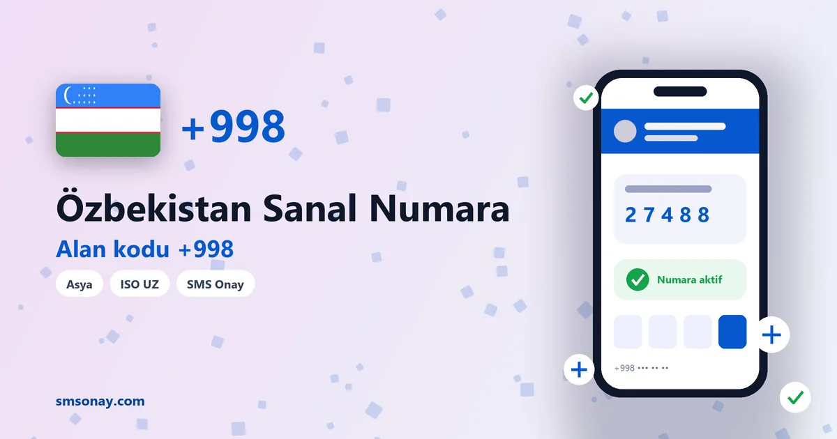 Özbekistan sanal numara (+998) ile SMS onay görseli